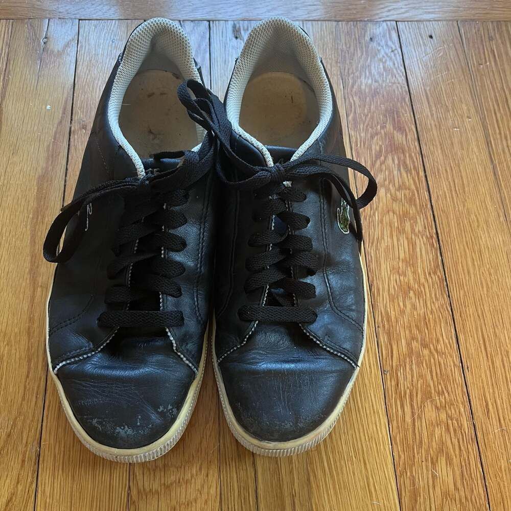 Lacoste Men's Leather Low-Top Casual Lace Up Sneakers Black Size 9.5 EU 42